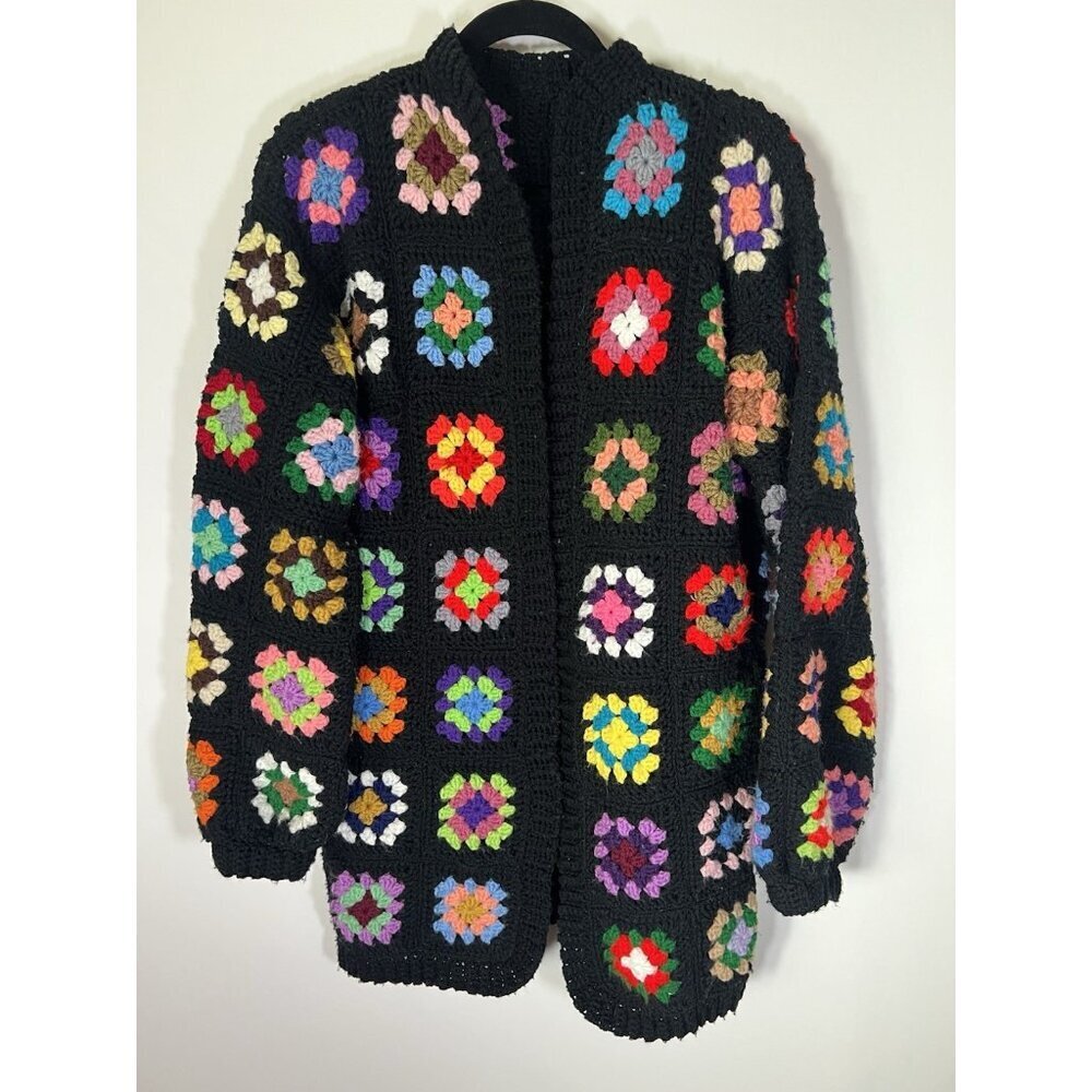 Handmade vintage 60s/70s granny square open cardigan colorful cottagecore